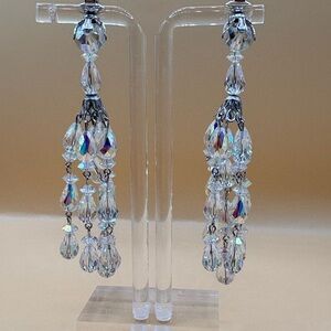 Signed Sherman Aurora Borealis Crystal Chandelier Earrings Vintage 1950/1960’s